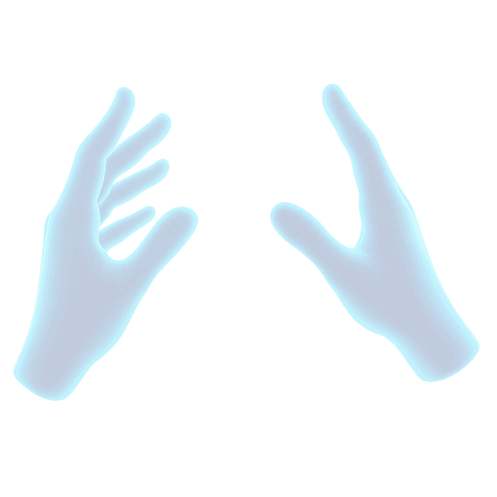 Wireframe hands I created: open and two-finger poses prepared for interaction states.