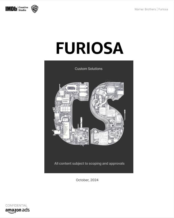 Furiosa Custom Solutions cover with IMDb Creative Studio and Warner Brothers branding.