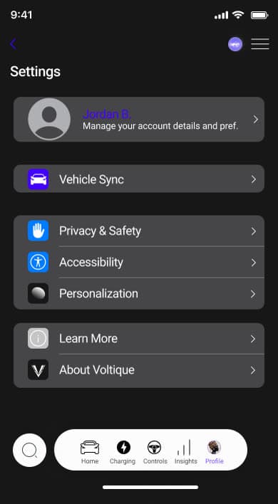 Mobile app screen for charging or climate controls.